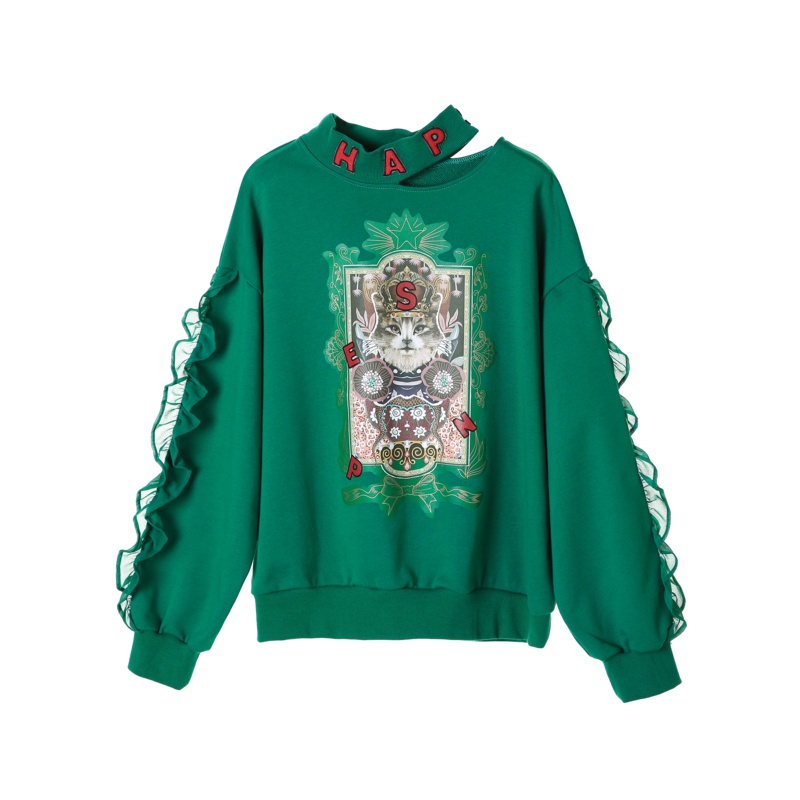 裂帛圆领宽松卫衣新款春装个性洋气花边少套头长袖上衣