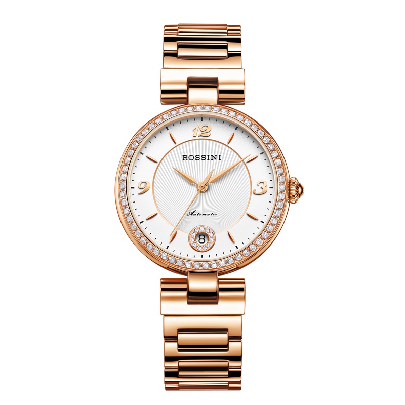 罗西尼新款手表女士自动机械表镶钻金表防水商务女表休闲516752