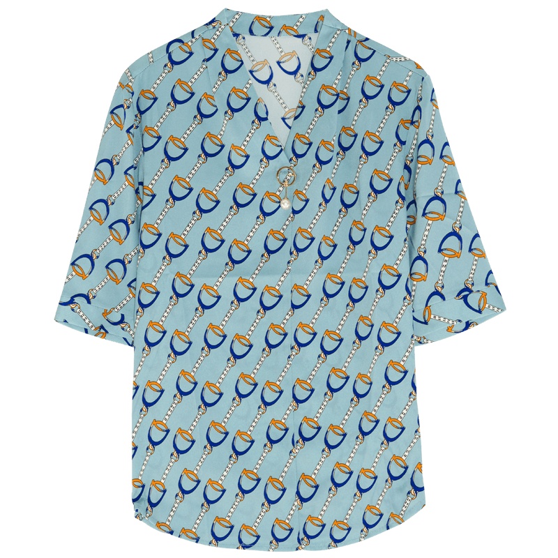 金菊2020夏新款洋气真丝T恤女V领上衣修身桑蚕丝纯色印花小衫