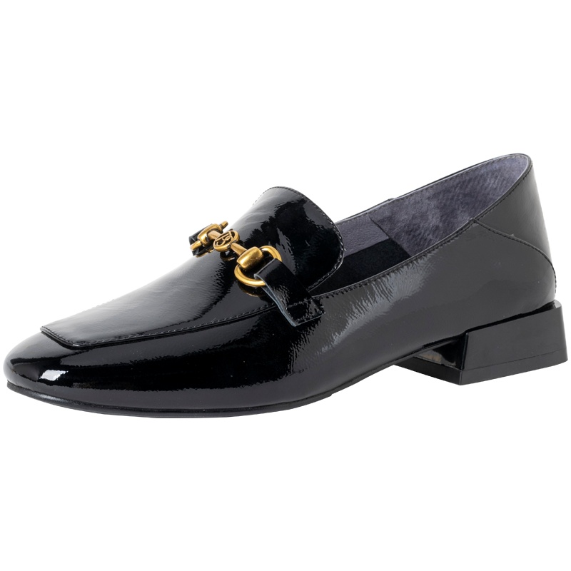 百田森商场同款春季新款漆皮乐福鞋女圆头一脚蹬异形低跟女鞋