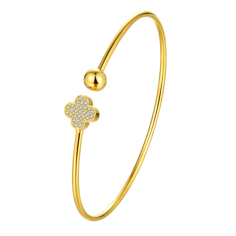 梦金园 18K金手镯 星光灿烂 幸运四叶草开口手镯金750女士 定价