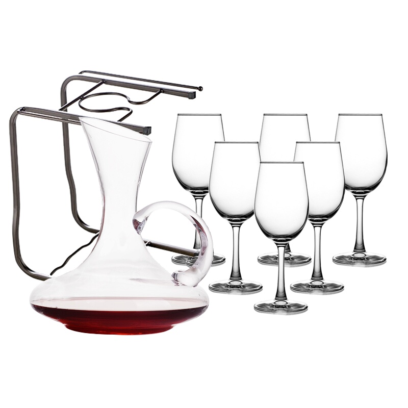 青苹果 红酒杯高脚杯葡萄酒杯酒具套装8件套红酒杯*6 醒酒器*1 杯架*1S35/L8