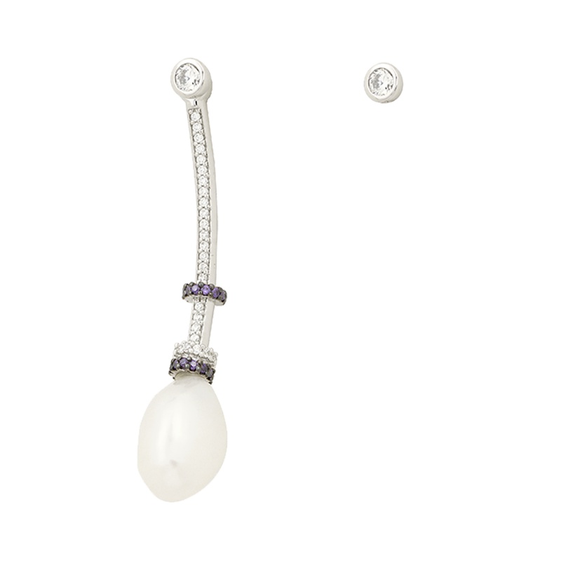 apm MONACO不对称巴洛克珍珠耳环女士 气质设计感长款925银耳饰耳坠首饰AE12357M