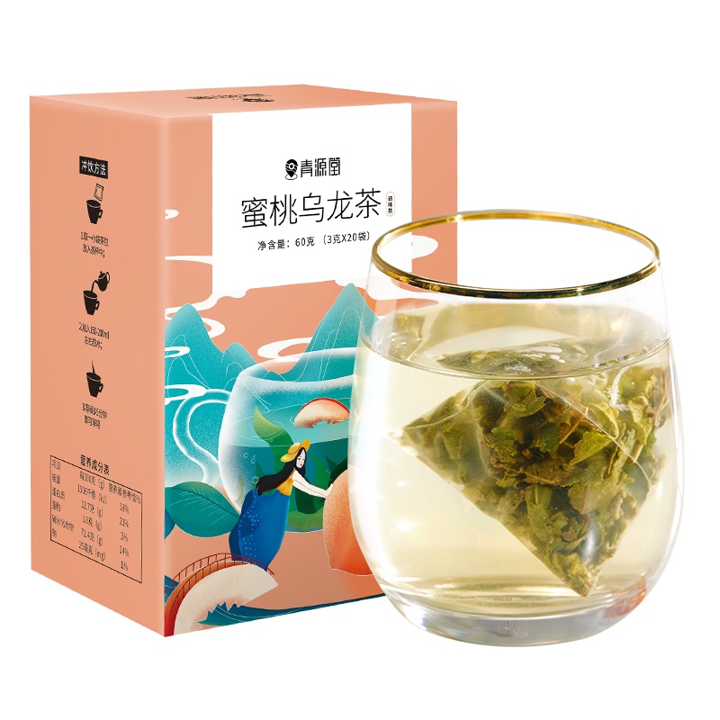 2盒装] 青源堂牌蜜桃乌龙茶花茶组合水果泡茶花茶60克
