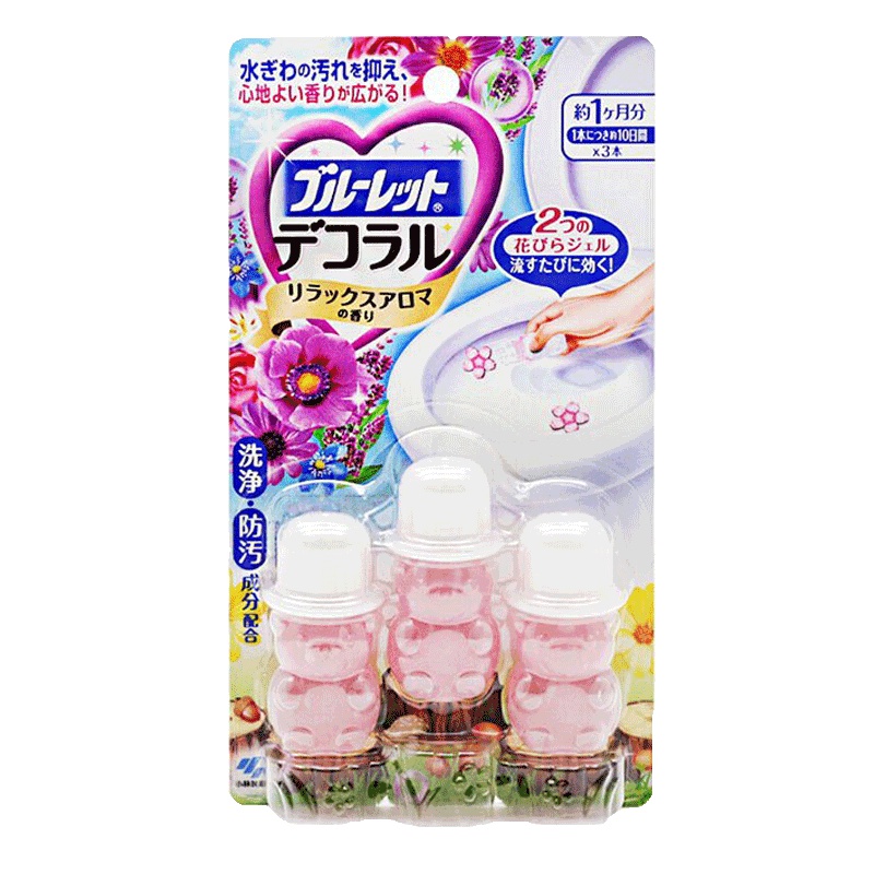 日本小林制药(KOBAYASHI)洁厕灵凝胶花瓣自然花香厕所除臭卫生间马桶开花芳香7.5g*3瓶