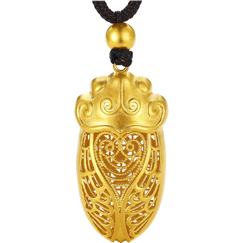 周大生黄金饰品黄金古法吊坠新款足金金蝉镂空挂坠正品项链首饰送礼 小版