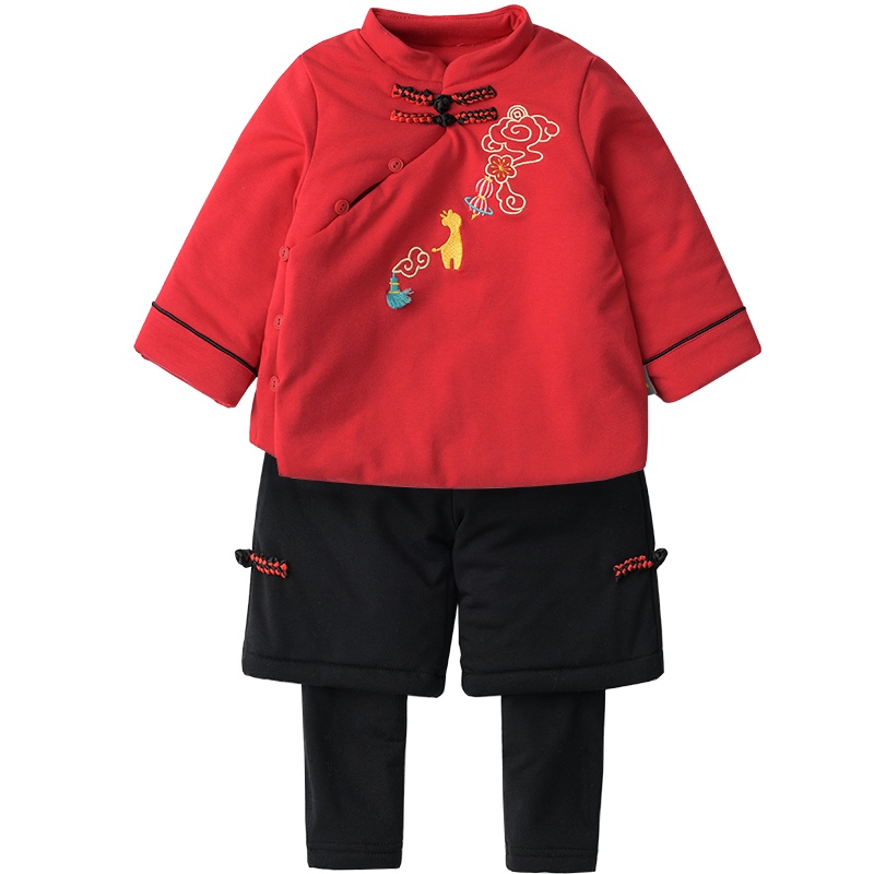 童泰(TONGTAI)秋冬1-3岁婴幼儿男女宝宝偏襟棉衣保暖套装加厚新年装儿童套装系列