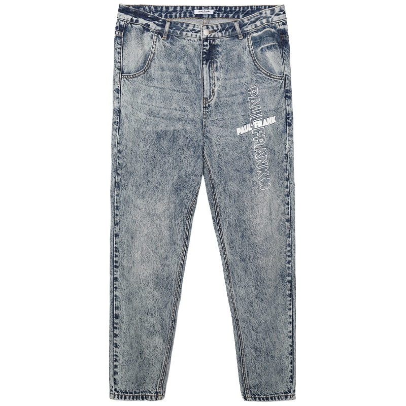 PaulFrank/大嘴猴春秋新款牛仔裤男宽松印花港风复古休闲裤