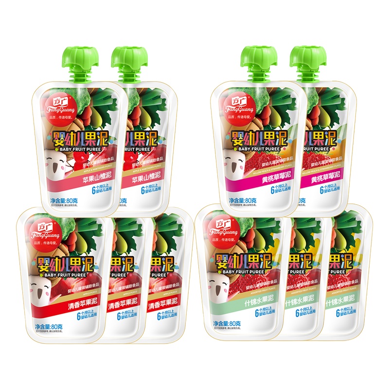 方广 婴儿果泥 营养果汁泥80g*10袋 宝宝辅食 儿童零食(清香苹果*3+什锦水果*3+黄桃草莓*2+苹果山楂*2)