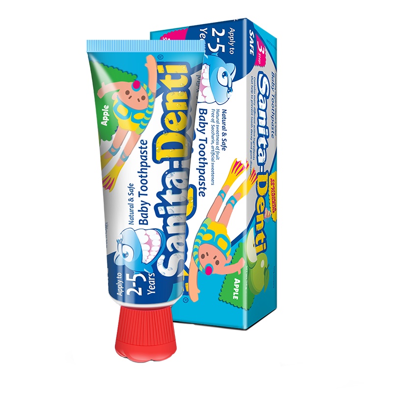 sanita莎卡婴幼儿果味无氟牙膏宝宝0-2岁温和无刺激 苹果味50g