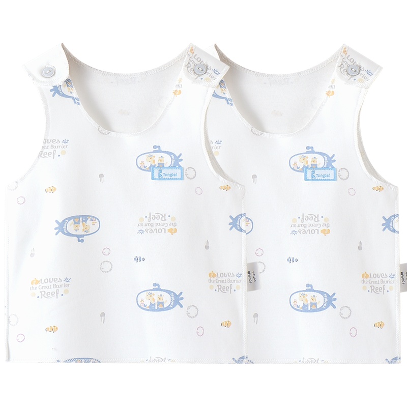 童泰新款夏季婴儿衣服0-2月新生儿背心初生婴儿纯棉肩扣背心2件装