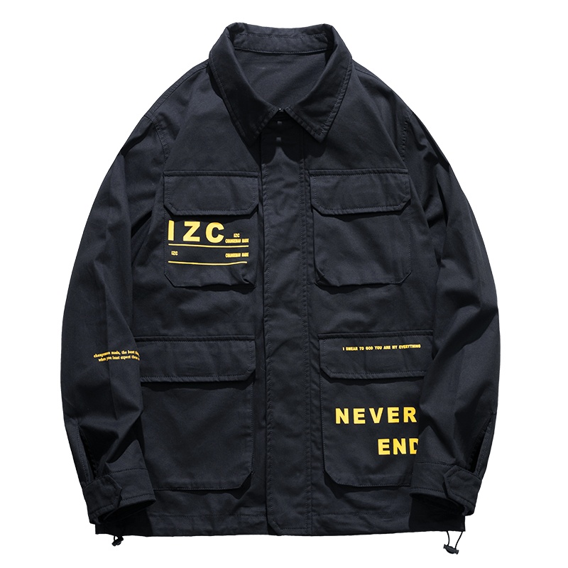 海德斯曼 秋季新款夹克男欧美潮流多口袋街头宽松翻领外套男30337