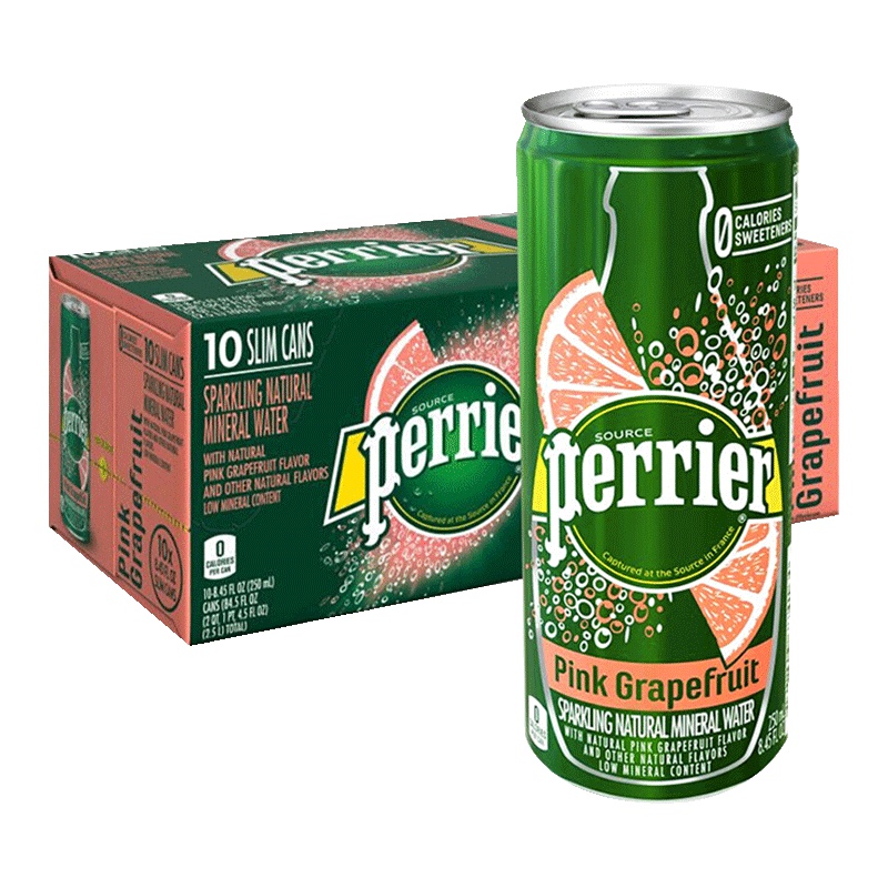 [满满西柚味]巴黎水(Perrier)天然气泡矿泉水(西柚味)250ml*30罐/箱 进口饮用水 法国进口