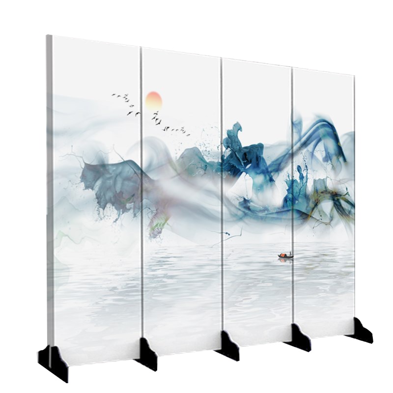 [规格:4扇(1.6米宽*1.8米高)]插屏装饰面料_客厅办公室屏柜隔断简约中式布艺墙酒吧装饰水洗工艺