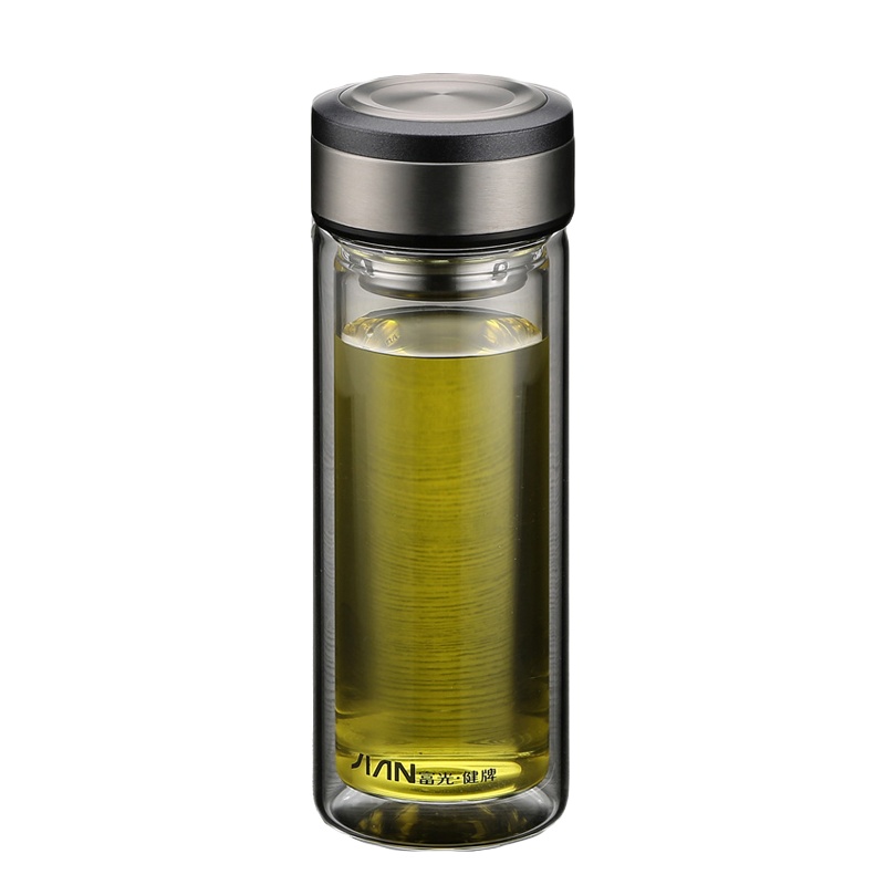 富光 1705泡茶杯 420ml双层带盖过滤泡茶杯 玻璃水杯商务茶杯 (单位:个)