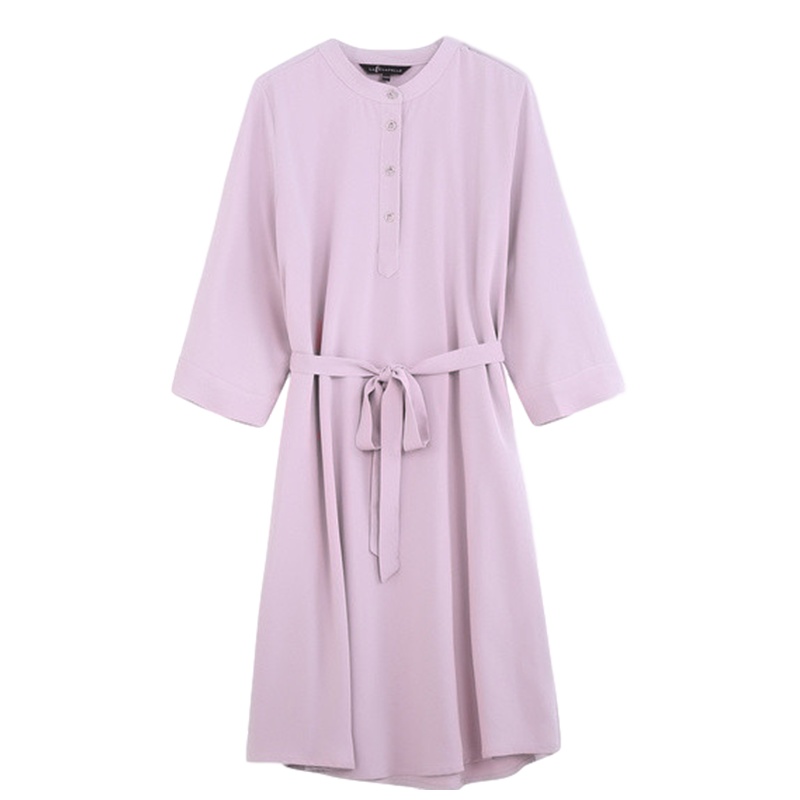 拉夏贝尔雪纺连衣裙女夏新款女装纯色简约中长款收腰a字裙子