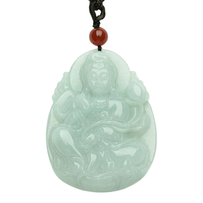 帛兰梓韵 天然翡翠观音莲花吊坠玉观音男士吊坠挂件玉坠糯种玉石吊坠送证书