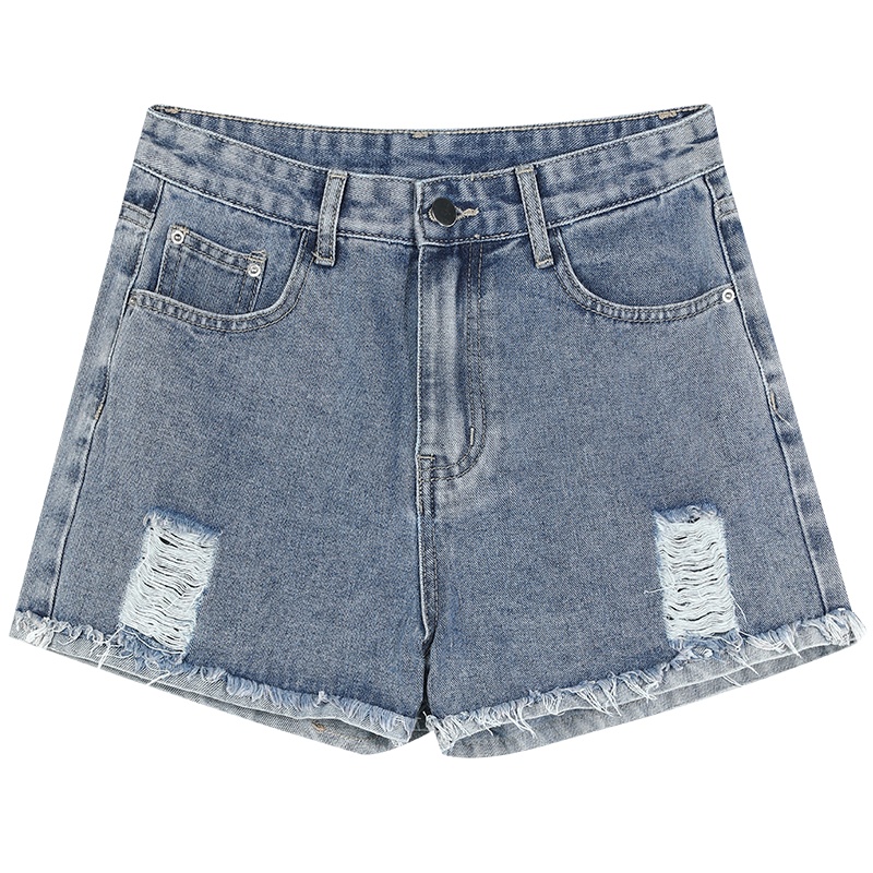 【新款】妖精的口袋破洞毛边牛仔短裤女2020夏季显瘦a字高腰裤子