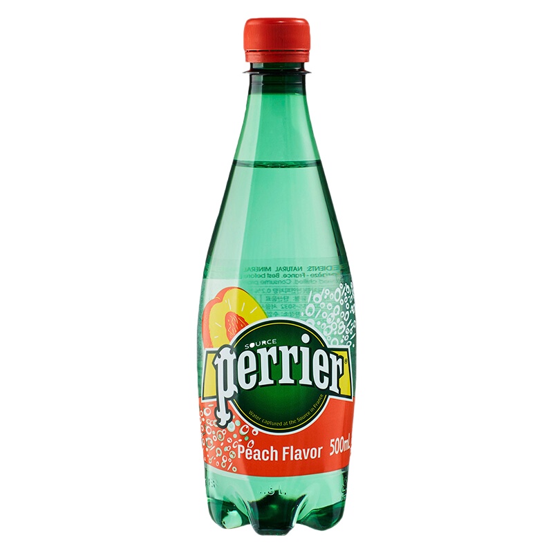 巴黎水(Perrier)桃子味500ml*24瓶含气天然矿泉水 塑料瓶装 法国进口气泡水