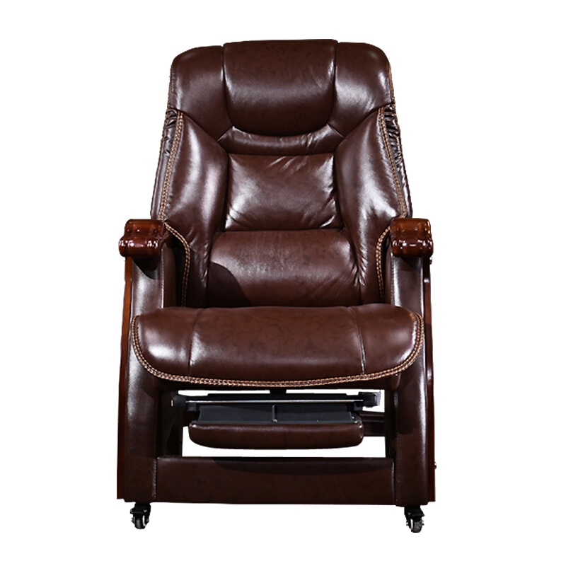 欧宝美老板椅牛皮大班椅可躺电脑椅四脚办公椅总裁椅-棕色