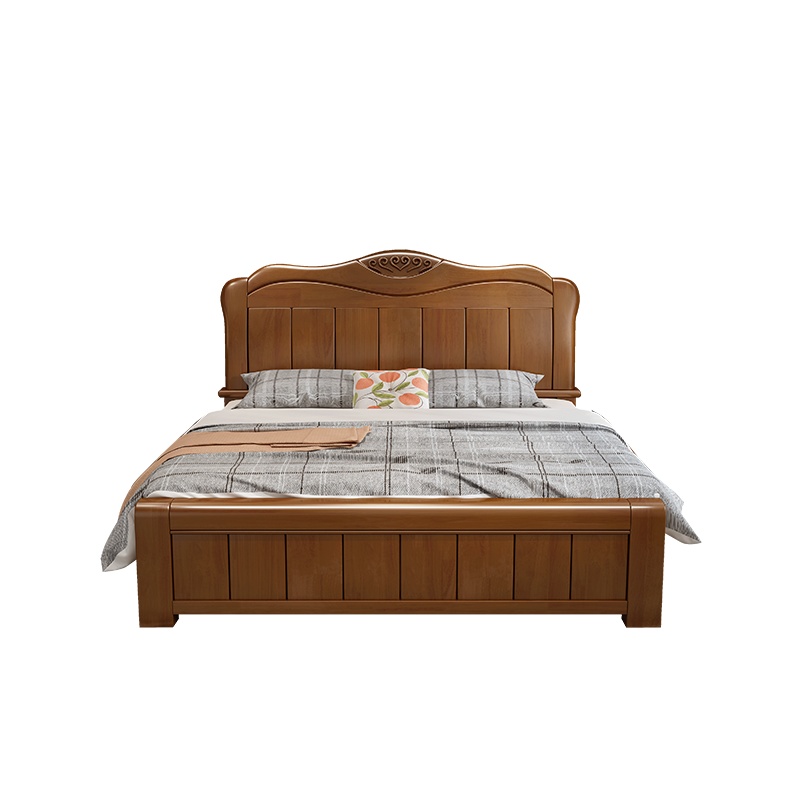 月影梳桐中式实木1.8米双人床经济型1.5米工厂直销现代简约抽屉木主卧