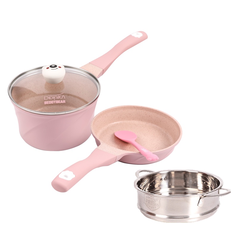 迪迪尼卡（Didinika）杯具熊乖乖熊宝宝辅食锅不粘锅小奶锅婴儿多功能煎煮一体锅煎锅奶锅套锅汤锅