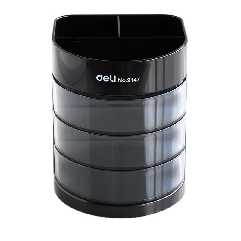 得力9147 多功能收纳笔筒 办公商务笔座 创意收纳笔筒/笔盒 黑色