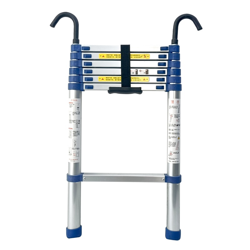 加多奇蓝色带钩子铝合金伸缩梯家用折梯子人字工程升降梯多功能折叠楼梯
