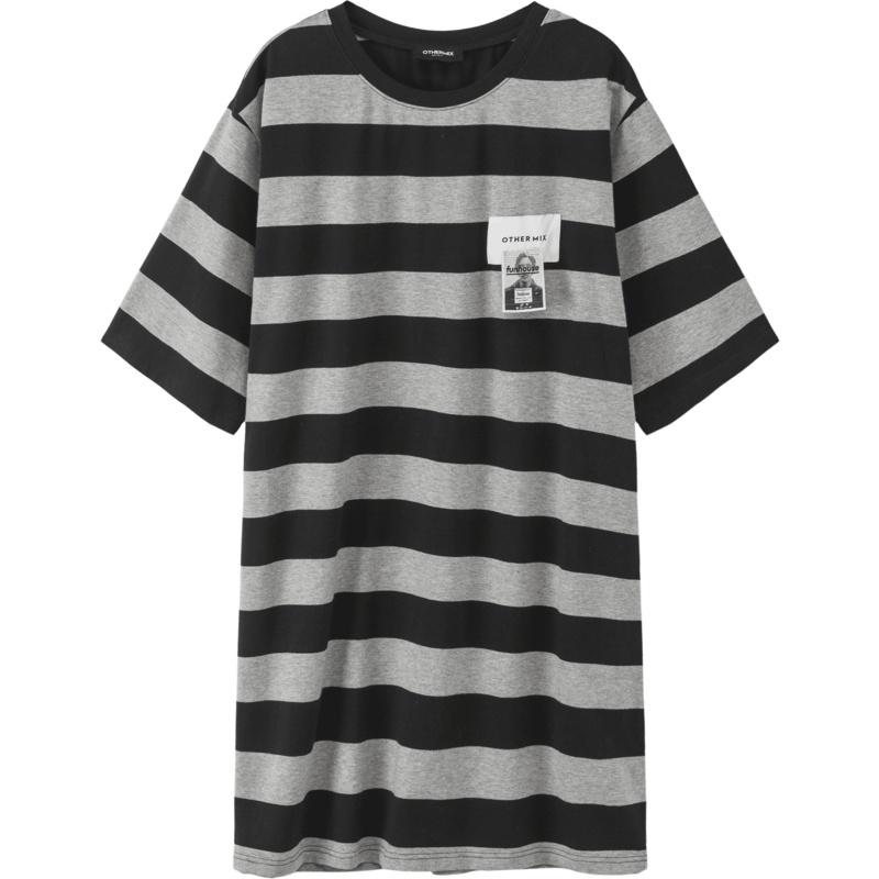OtherMix条纹T恤连衣裙女2021年夏季新款宽松圆领短袖中长裙子潮