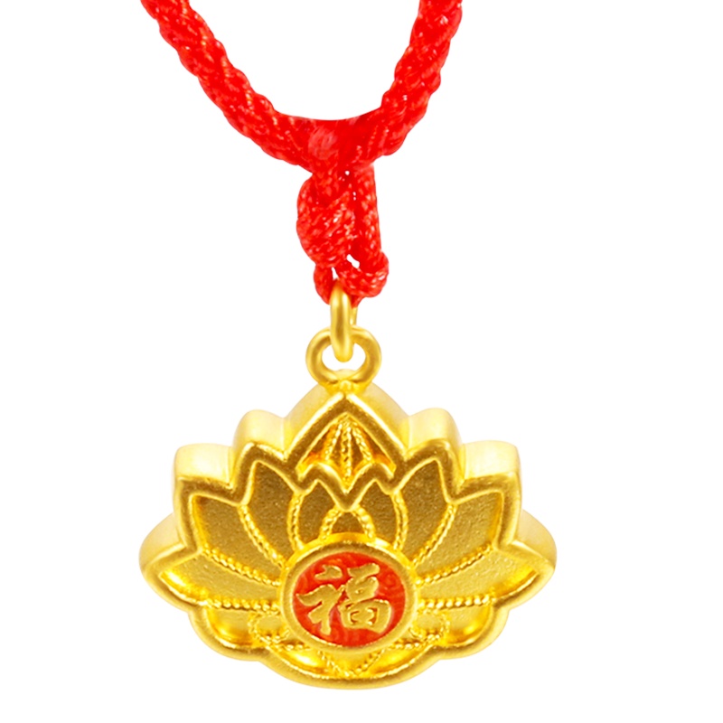 黄金码头足金999古法烧蓝福莲吊坠佛莲金坠子送父母长辈爱人礼物