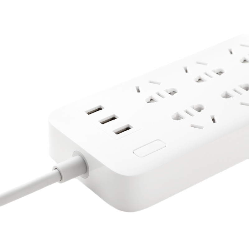 小米mi米家插线板接线板 六位基础版(含3口USB 5V 2A充电)白色 1.8米