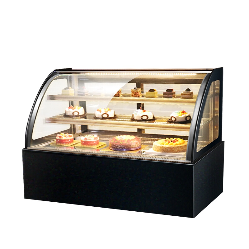 乐创(lecon)蛋糕柜展示柜商用水果保鲜柜冷藏柜寿司饮料熟食柜玻璃陈列柜(黑色弧形0.9米台式)YM-FLZG-0.9