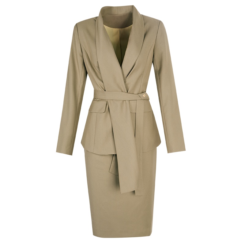 晚白2020秋冬新品两件套修身西装外套包臀裙半裙时尚职业套装女