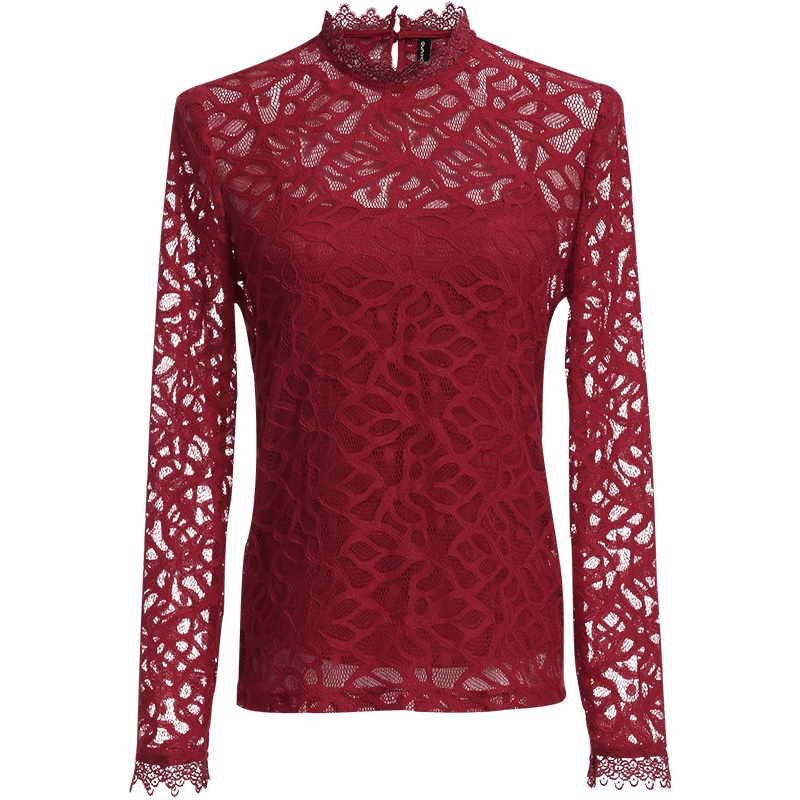 欧昵雪秋季吊带背心气质立领镂空蕾丝衫上衣女长袖两件套