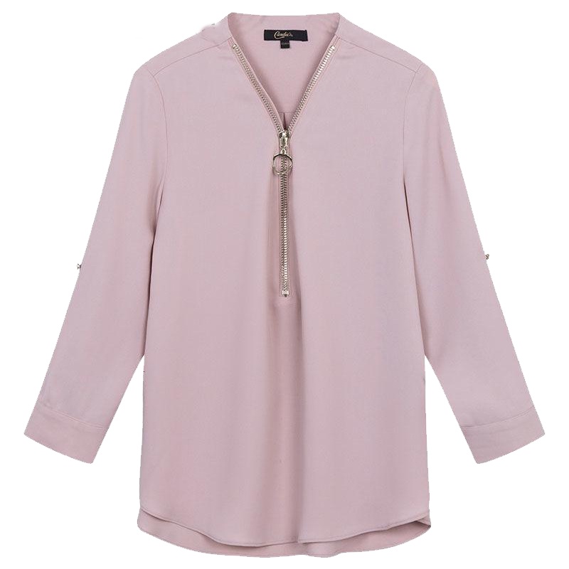 上新拉夏贝尔candie's新韩版宽松衬衫纯色百搭V领洋气雪纺女30081047