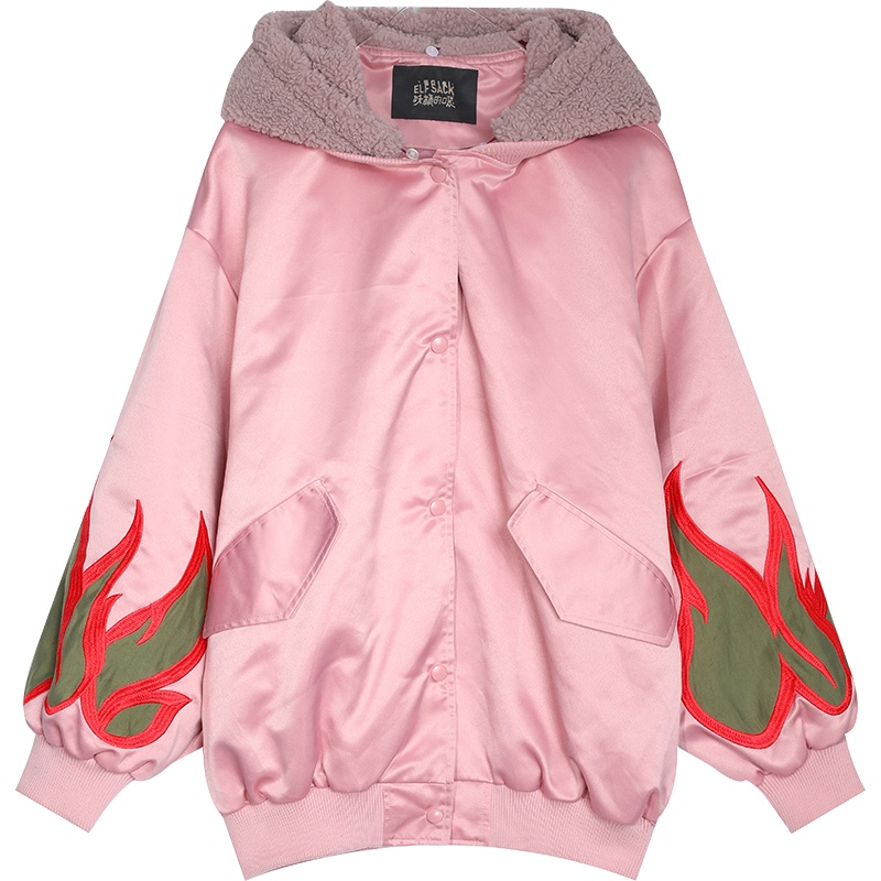 妖精的口袋印花连帽棉衣2019冬季新款女韩版宽松短款学生棉服外套