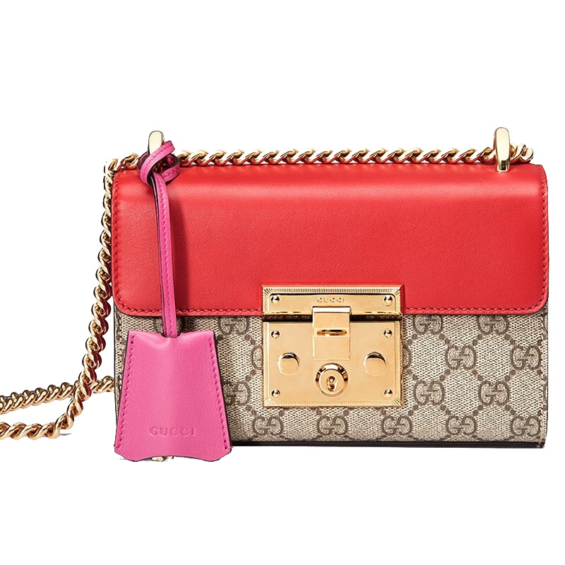 [海外直邮]GUCCI 古驰女包Padlock系列拼接帆布小号链条锁扣单肩斜跨手提包409487 KLQIG 9784