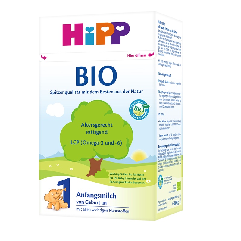 原装进口 德国喜宝Hipp有机婴幼儿牛奶奶粉1段 (3-6个月) 600g