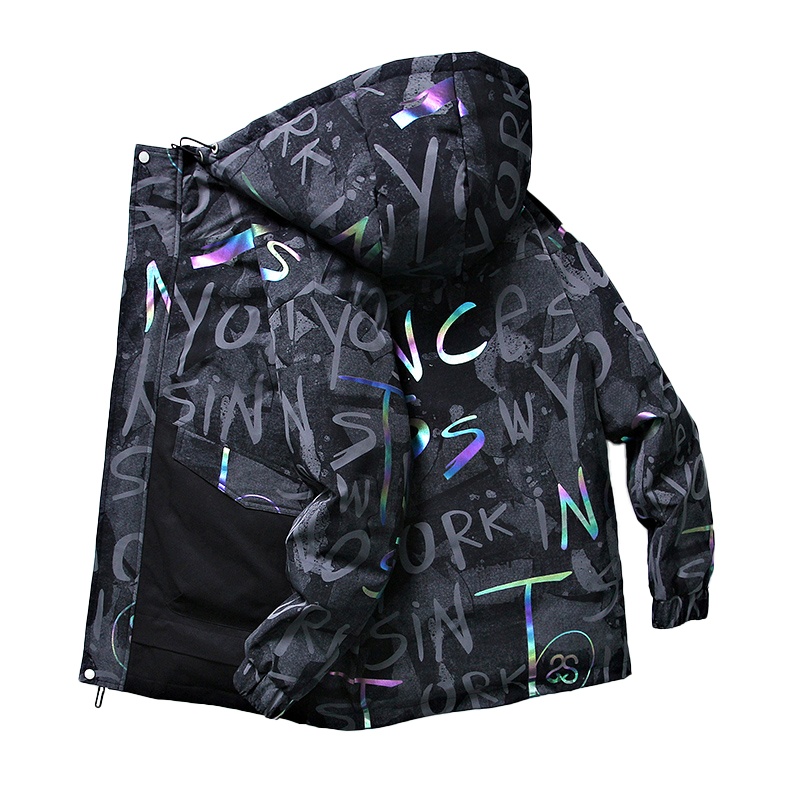 蓝缕金(LANLVJIN)羽绒服男女冬季2021新品撞色印花连帽90%白鸭绒外套青少年开衫连帽收袖口防风防水抗寒大衣