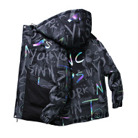 蓝缕金(LANLVJIN)羽绒服男女冬季2021新品撞色印花连帽90%白鸭绒外套青少年开衫连帽收袖口防风防水抗寒大衣