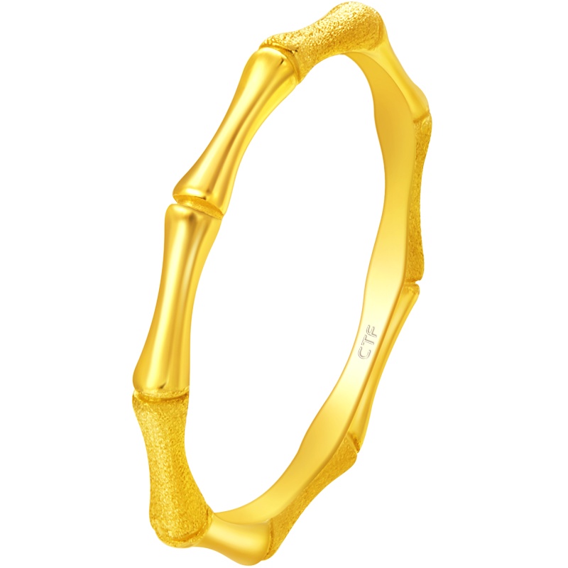 周大福珠宝首饰竹节高升足金金戒指计价 精品