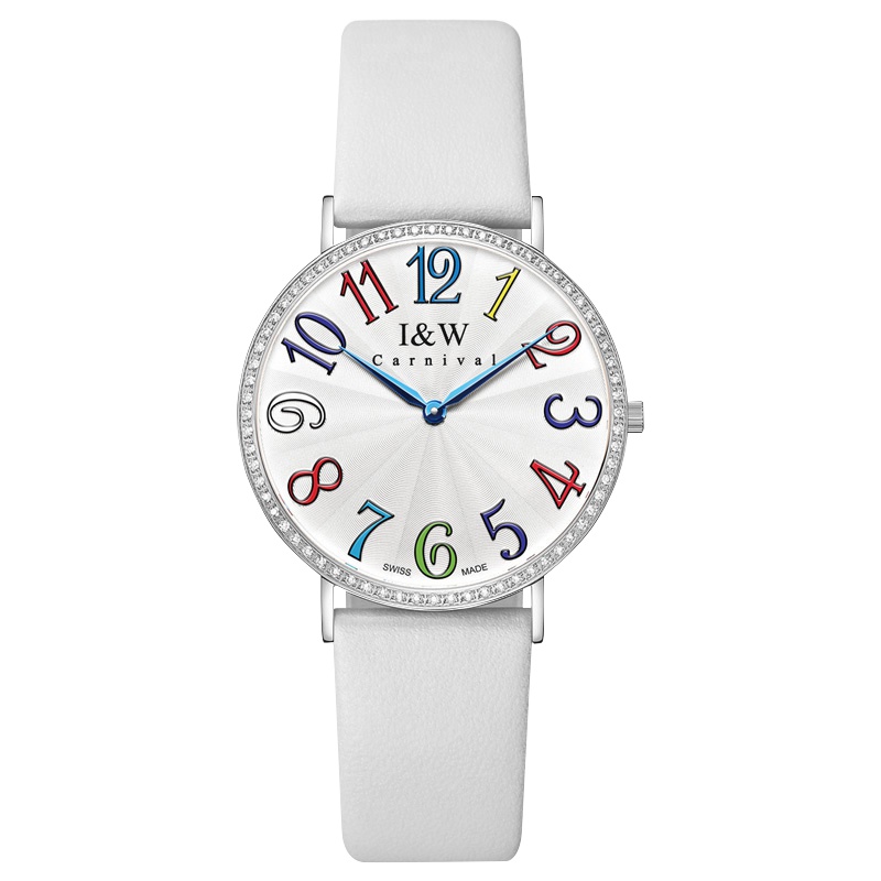 瑞士IW手表爱沃驰女士手表时尚超薄镶钻女表炫彩数字原装进口石英腕表正品防水女士手表