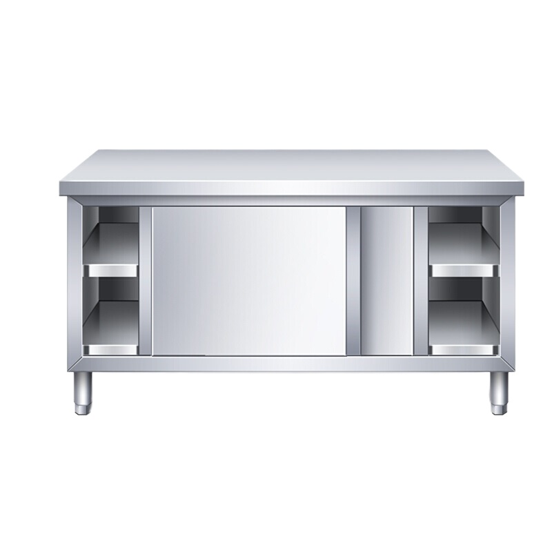 单拉门工作台 加厚不锈钢拉门工作台