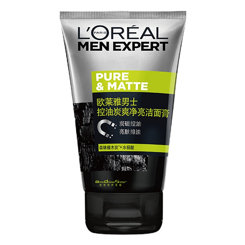 欧莱雅男士 控油炭爽净亮洁面膏 100ml