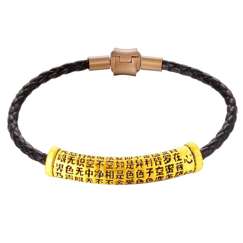 黄金码头5D复古硬金足金999心经管手串欧美非主流男女黄金送爱人生日纪念日手链礼物