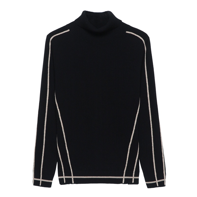 恒源祥女士羊毛衫秋冬款纯羊毛条纹时尚撞色针织打底衫女