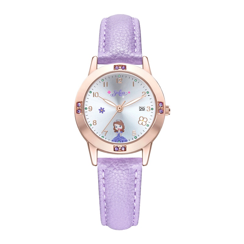 迪士尼（Disney）儿童手表女孩可爱卡通石英表紫色小公主苏菲亚夜光指针日历新款MK-14137