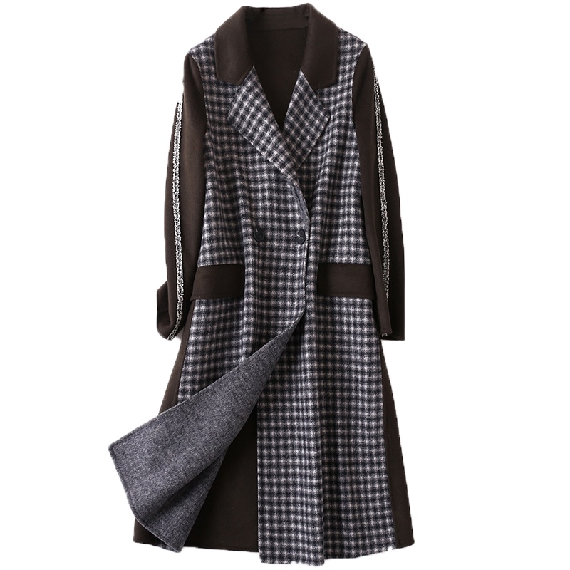 憨厚皇后羊毛双面毛呢外套女士春秋呢子大衣休闲长款西装领