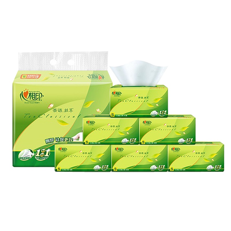 心相印纸巾茶语丝享抽纸一提六包三层130抽家用实惠装餐巾纸面巾纸心心相印纸巾