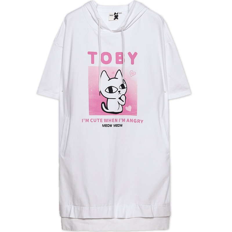 a02新款2020休闲连帽卡通字母印花休闲宽松连衣裙女DVV2D0221DR